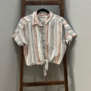 Cropped Striped Button-Up